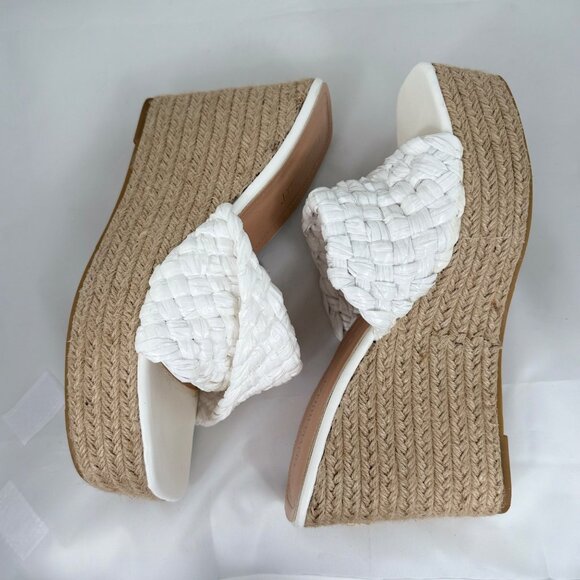 Olivia Miller Womens Woven Platform Wedge Sandals White Size 10 Espadrille Style - Picture 3 of 11